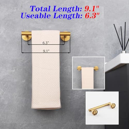 GERZWY 9-Inch Bathroom Towel Bar Gold Stainless Steel Bath Hand Towel Holder Modern Round Style Wall Mount AG1101C23-BE - color: Gold, size: 9 Inch (Pack of 1)