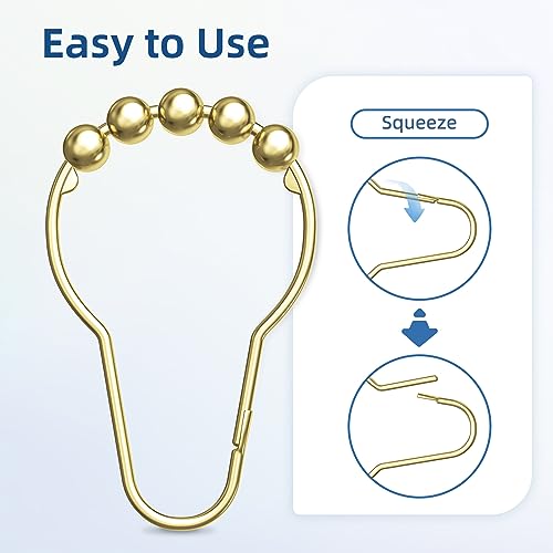 Titanker Gold Shower Curtain Rings, Rust-Resistant Metal Shower Curtain Hooks for Bathroom Shower Rods Shower Hooks Rings for Curtain - Set of 12 - color: Gold