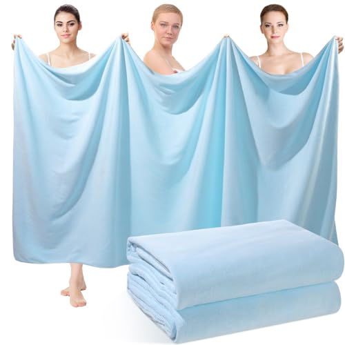 Mixweer 2 Pcs Oversized Bath Towels, 40 x 80 Inch Giant Microfiber Jumbo Bath Sheets Ultra Soft Bathroom Microfiber Quick Dry Absorbent Shower Towels for Spa Camping Beach (Light Blue) - color: Light Blue