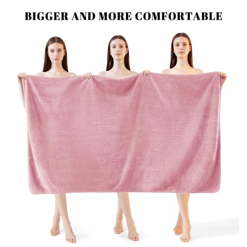 Bath Towels Set of 4 Extra Large 35 x 70 Inches,Luxury Thick High Absorbent and Quick Dry Bath Sheet,Ultra Soft Microfiber,Bathroom,Beach,Yoga,Sport,SPA,Fitness (Pink) - color: Pink, style: 4 Piece Bath Towels