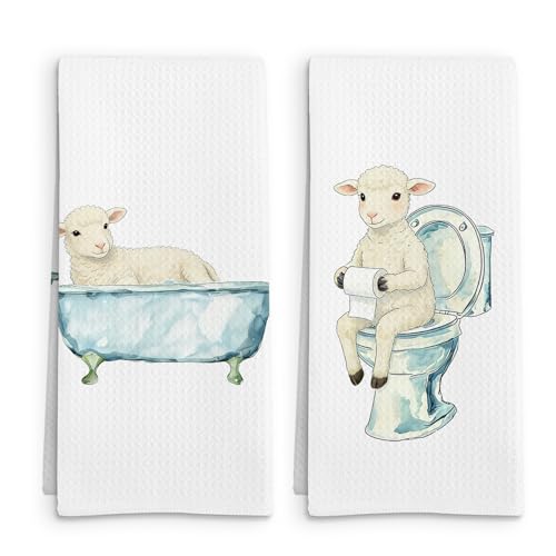 Sheep Gifts Funny Hand Towels Set of 2, Sheep Gifts for Kids Women Hand Towel, Cute Forest Woodland Animal Lamb Decorative Towels for Bathroom Washroom Toilet, Lamb Kids Bathroom Decor, 16x24in - color: Sheep