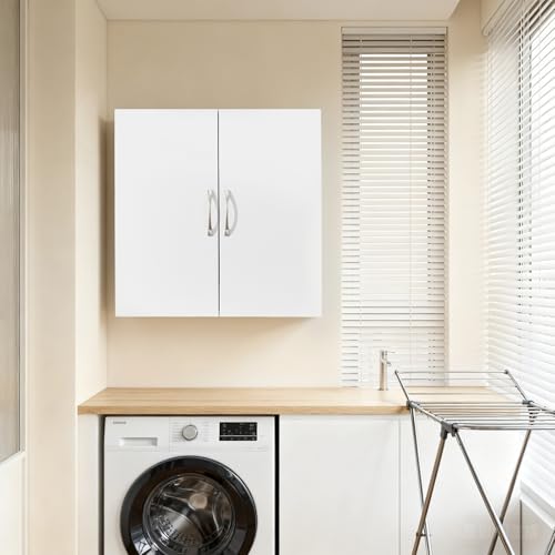 Over Toilet Wall Mount Bathroom Cabinet, Wall Size, White | Wall-Mounted Over-Toilet Cabinet With Adjustable Shelf, Multi-Use Bathroom & Laundry Storage, HUS-BZR200 - color: White2