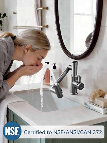 Rotatable Bathroom Faucet with Temperature Display in Fahrenheit (Batteries-Free), 3 Water Modes, Dark Grey, BF2204-2 - color: Gray