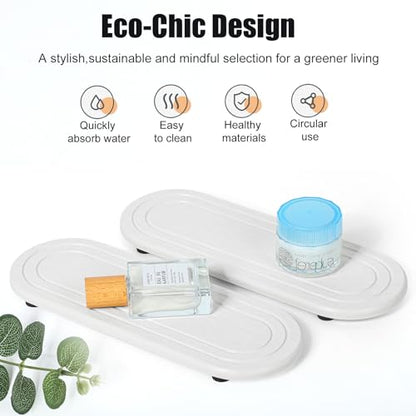 2PCS Water Absorbing Stone Tray, Fast Drying Diatomite Stone Sink Tray, Water Absorbent Diatomite Coasters, Stones Soap Trays for Kitchen Sink, Bathroom Counter Hand Soap Dish & Holders - color: 2pcs 21×10cm White Oval