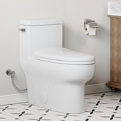 HOROW One-Piece Elongated Toilet, 1.28 GPF High Efficiency, Easy Cleaning Design, Left-Hand Flush Lever, Soft-Close Seat, Compact Modern Bathroom Toilet, 12'' Rough-In, White Ceramic Bowl - color: White with Single Flush, size: 12" rough in