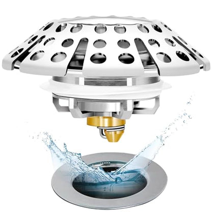 Anlige Bathtub Drain Stopper, Pop Up Tub Stopper with Hair Catcher, Bathtub Plug and Cover with Strainer, Universal for 1.5 to 1.8in Tub Drain - style: Tub Stopper Top Hair Catcher