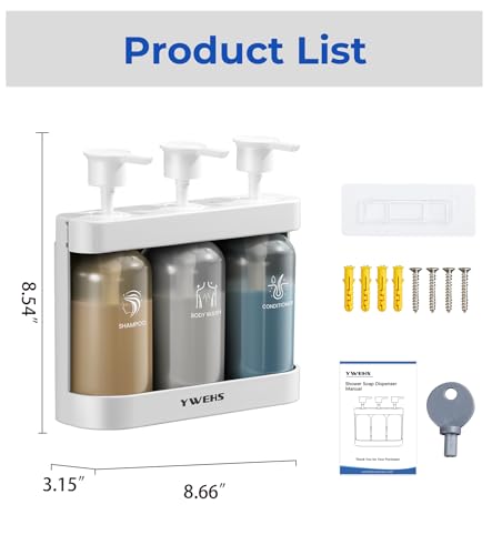 Shampoo and Conditioner Dispenser Shower Soap Dispenser 3 Chamber No Drill Shampoo Dispense for Shower Wall Mounted Shower Shampoo Dispenser 3 Chamber for Bathroom Hotel 3 * 13.37 fl.oz White - color: White-3