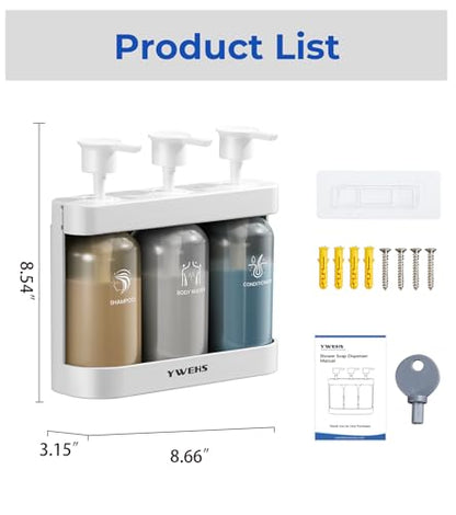 Shampoo and Conditioner Dispenser Shower Soap Dispenser 3 Chamber No Drill Shampoo Dispense for Shower Wall Mounted Shower Shampoo Dispenser 3 Chamber for Bathroom Hotel 3 * 13.37 fl.oz White - color: White-3