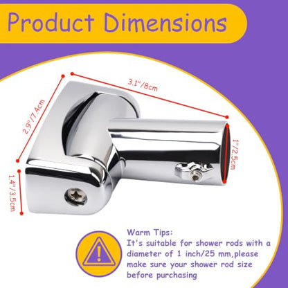 2 Pack Shower Curtain Rod Brackets, Zinc Alloy Holder with Screw, Wall Mount Bracket, 180 Rotatable for 1 Inch Curved Rod, Polish Silver
