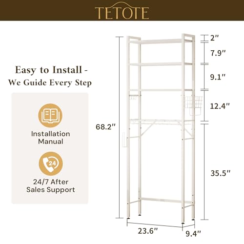 Over-The-Toilet Storage Rack, 4-Tier Bathroom Organizer Shelf Over Toilet with Adjustable Shelf and Basket, Freestanding Space Saver Bathroom Shelves Above Toilet for Room(White) - color: White