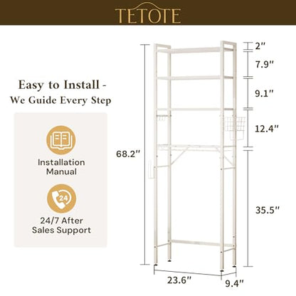 Over-The-Toilet Storage Rack, 4-Tier Bathroom Organizer Shelf Over Toilet with Adjustable Shelf and Basket, Freestanding Space Saver Bathroom Shelves Above Toilet for Room(White) - color: White