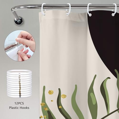 Dark Green Boho Extra Black Olive Bathroom Shower Curtain Set | Teal Geometry look; 72"W x 84"L. waterproof HD print, quick-dry fabric and free hooks for easy setup. - color: A-04black Green, size: 72"W x 84"L (Pack of 1)