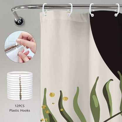 Dark Green Boho Extra Black Olive Bathroom Shower Curtain Set | Teal Geometry look; 72"W x 84"L. waterproof HD print, quick-dry fabric and free hooks for easy setup. - color: A-04black Green, size: 72"W x 84"L (Pack of 1)