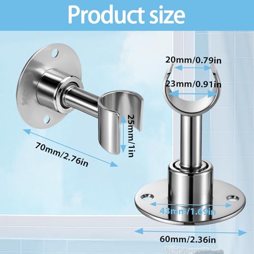 Stainless Steel Shower Head Holder Wall Mount 360° Adjustable Handheld Showerhead Bracket Metal Showerhead Wand Bracket SUS 304 Steel Shower Spray Holder Brushed Finish