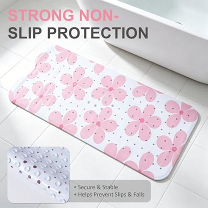 Floral Bathtub Mat Non Slip Flower Bath Mat for Women Kids, Extra Long 40"x16" - color: Pink
