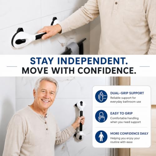 Suction Grab Bars for Shower, 16.8 Inch Bathroom Safety Handle 2 Pack | Suction Grab Bars; Shower Grab Bar Handle; Bathroom Safety Rail; No Drill Shower Handle; Elderly Bathroom Aid