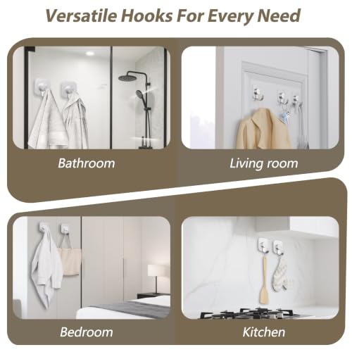 Aikzik 4 Pack Large Heavy Duty Wall Hooks - 26lb Max, Stainless Steel Adhesive Towel Hooks for Hanging Towel, Coat, Robe, Sticky Towel Holder for Wall Mount in Bathroom, Kitchen, Shower, Door - Silver - color: Silver