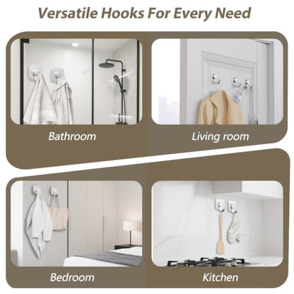 Aikzik 4 Pack Large Heavy Duty Wall Hooks - 26lb Max, Stainless Steel Adhesive Towel Hooks for Hanging Towel, Coat, Robe, Sticky Towel Holder for Wall Mount in Bathroom, Kitchen, Shower, Door - Silver - color: Silver