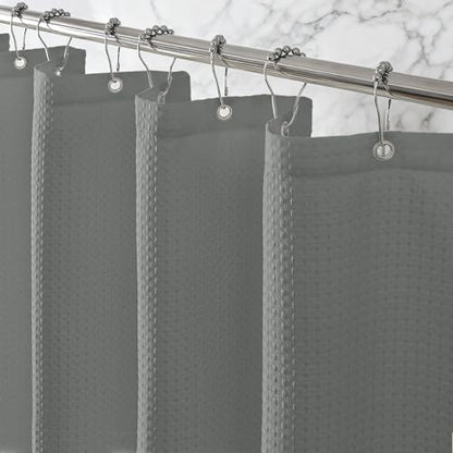 Waterproof Waffle Shower Curtain, 260GSM Heavy Duty Fabric with 12 Stainless Steel Hooks, Luxury Hotel Spa Style for Bathroom, Machine Washable, 72 x 72, Grey - color: Waffle-grey