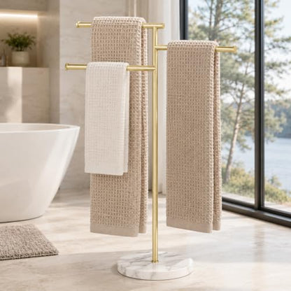 KES 40-Inch Freestanding Towel Rack with Weighted Marble Base, Brushed Gold | 10.2 Lb Natural Stone Base, 3 Swivel Arms, SUS304 Stainless Steel, Anti-Slip, Quick-Dry Design - color: Brushed Gold, size: 3 Arms