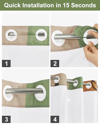 Boho No Hook Shower Curtain with Snap in Liner Set, 71x74 Inch | Double layer Waterproof Bath Curtain with Mesh Top, Abstract Botanical Leaf & Geometric Print for Mid-Century Modern Bathroom - color: Boho-1