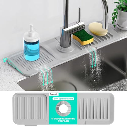 17.7'' Faucet Mat for Kitchen Sink [5°Slope Fast Self-draining] Kitchen Sink Splash Guard Silicone Sink Faucet Mat Splash Guard Kitchen Sink Area Tidy Splash Faucet Guard Draining Mat-Light Gray - color: Light Gray, size: 17.7" x 5.5"