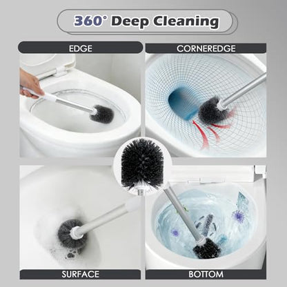 Toilet Brush and Holder Set,Toilet Bowl Brush + Flat Scrubber Brush,with Hangable Long Handle,Ventilated Base, Durable Nylon Bristles,Toilet Cleaner Brush for Bathroom RV Toilet Deep Cleaning