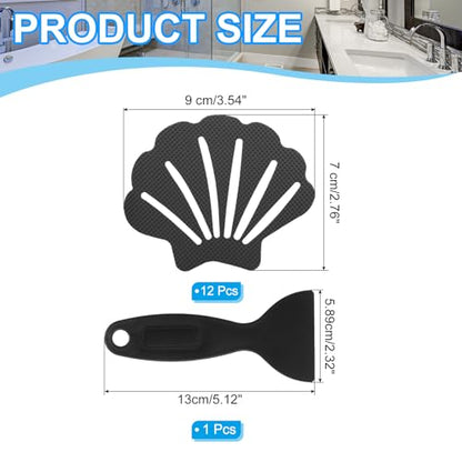 PATIKIL Bathtub Non Slip Stickers 3.54x2.76 Inch, 12 Pack Shell Safety Shower Floor Anti Slip Stickers with Adhesive Decals Scraper for Bath Tub Shower Floor Stair, Black - color: Black