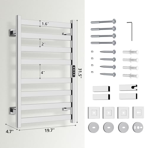Towel Warmer, Towel Heater Rack for Bathroom, 8-bar Electric Towel Dryer Wall-Mounted Plug-in Bath Heater, 304 Stainless Steel Hot Towel Rack with Timer and Smart Temperature Control - color: Mirror Polished