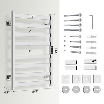 Towel Warmer, Towel Heater Rack for Bathroom, 8-bar Electric Towel Dryer Wall-Mounted Plug-in Bath Heater, 304 Stainless Steel Hot Towel Rack with Timer and Smart Temperature Control - color: Mirror Polished