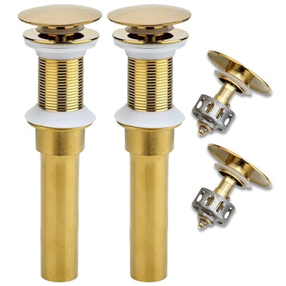 Rockgoya Bathroom Sink Drain, 2 Pack Gold Drain Stopper Bathroom Sink Without Overflow, Pop Up Drain Assembly with Detachable Strainer Basket, Built-in Anti-Clogging Strainer,Stainless Steel - color: Gold-2 Pack, style: Without Overflow
