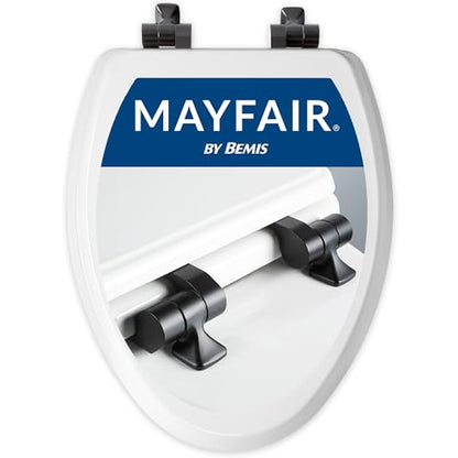 Mayfair Bennett Toilet Seat with Matte Black Hinges, Slow Close Wood Seat, Secure Metal Hinges, Easy Install, Made in USA, Elongated, White - color: Matte Black, size: Elongated