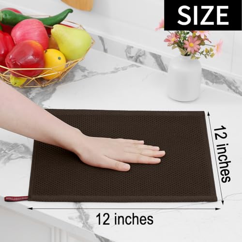 Homaxy 100% Cotton Waffle Weave Kitchen Dish Cloths, 9-Pack, Dark Brown | Ultra Soft Absorbent Dish Towels, Quick Drying Dish Rags with Hanging Loop, 12 x 12 Inches - color: Dark Brown, size: 12 x 12 - 9 Pack