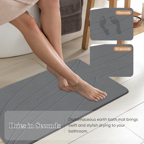 Jiloma Stone Bath Mat Diatomaceous Earth Shower Mat Non-Slip Super Absorbent Bathroom Floor Mat Quick Drying Natural Easy to Clean(24 * 16 Grey)