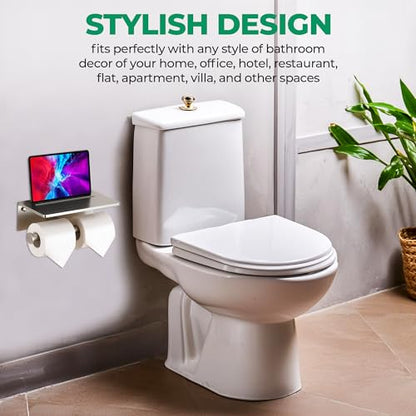 Toilet Paper Holder - Aluminium Double Roll Toilet Tissue Holder with Mobile Phone Shelf for Bathroom, 3M Self Adhesive No Drilling or Wall-Mounted, Rustproof Modern Style Brushed Nickel