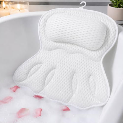 Bath Pillow for Tub, Soft Mesh Bathtub Pillow for Head Neck Back and Shoulder Support, Non-Slip Tub Pillow for Bathtub with 6 Secure Suction Cups and Hanging Hook, Bath Cushion for Soaking Tub