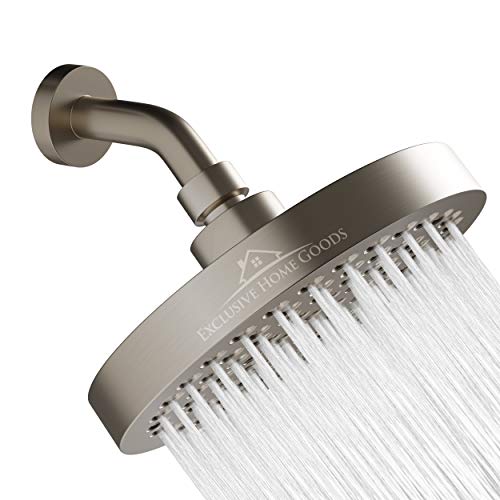 Rainfall Shower Head - 6" High Pressure, 1.8 GPM, Chrome Finish, ABS Plastic, 360 Adjustable, Anti-Clog Rubber Jets - color: Brushed Nickel, size: California 1.8 GPM, 6 Inch Diameter