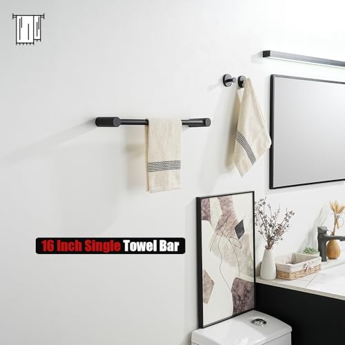 JQK Towel Bar Black, 18.5 Inch 304 Stainless Steel Thicken 0.8mm 2 Pieces Towel Rack Bathroom Wall Mount, Useable Length 16 Inch, TB610L16-PB - color: Black, size: 16.5 Inch