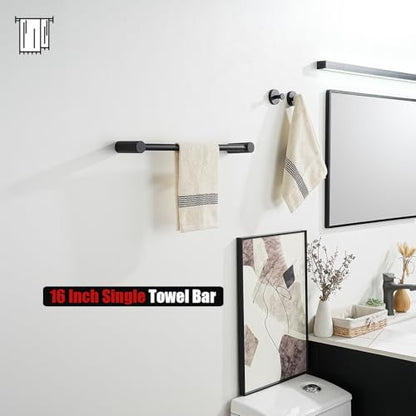 JQK Towel Bar Black, 18.5 Inch 304 Stainless Steel Thicken 0.8mm 2 Pieces Towel Rack Bathroom Wall Mount, Useable Length 16 Inch, TB610L16-PB - color: Black, size: 16.5 Inch