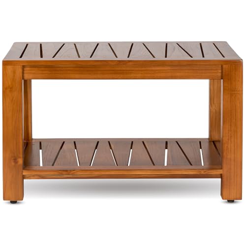Teak Shower Bench with Shelf, 30” Wide, Shower Stool, Fully Assembled Bathroom Shower Seat, Water-Resistant Spa Bath Bench for Shower, Bathroom & Entryway, The Botein