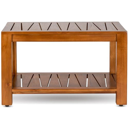 Teak Shower Bench with Shelf, 30” Wide, Shower Stool, Fully Assembled Bathroom Shower Seat, Water-Resistant Spa Bath Bench for Shower, Bathroom & Entryway, The Botein