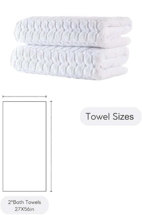 BAGNO MILANO Turkish Cotton Bath Towels, Hand Towels - Soft Plush Jacquard Collection - Highly Absorbent Towel Set (White, 2 pcs Bath Towel Set) - color: White, size: 2 pcs Bath Towel Set