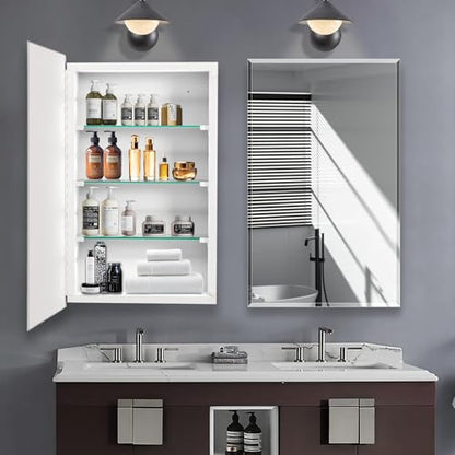 Bathroom Medicine Cabinet with 16x20 in Rectangular Beveled Frameless Mirror,Wall Mounted Mirror Cabinet for Bathroom Toilet Kitchen,Recess or Surface Mount - size: FMG-CM7005-1620