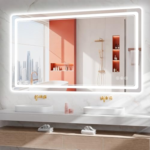 BEAUTYPEAK 30"x48" LED Bathroom Mirror with Lights, Backlit + Front Lit, Anti-Fog, Lighted Bathroom Mirror for Wall, HD Shatterproof Tempered Glass, Dimmable, Memory Function (Horizontal/Vertical) - size: 48"L x 30"W