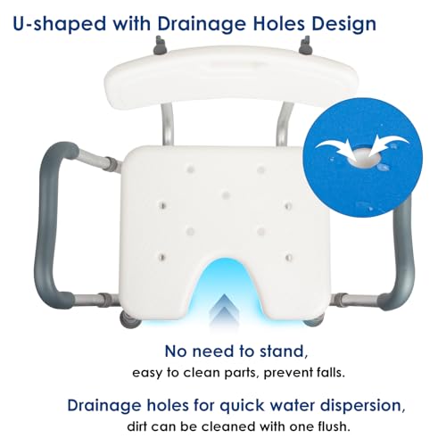 Shower Chair with Arms and Back Heavy Duty 330lbs, Shower Chair for Inside Shower, Shower Seat for Inside Shower Bathroom Chair with Cutout Seat & Cold-Proof Pads, Tools-Free Assembly - color: Blue Pad-large