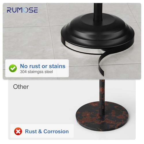 RUMOSE Toilet Paper Holder Stand for Floor, Matte Black Bathroom Free Standing Toilet Tissue Roll Holder with Storage, Adjustable 17-25 Inch, SUS304 Stainless Steel - color: Matte Black