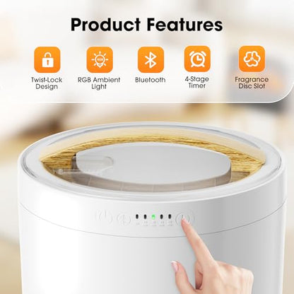 STARLEAD 20L Heated Towel Warmers for Bathroom Large Towel Warmer Bucket | Wood Handle, Auto Shut Off, Bluetooth and RGB, Fits Up to Two 40"X70" Oversized Towels, Bathrobes, Blankets - color: White-round