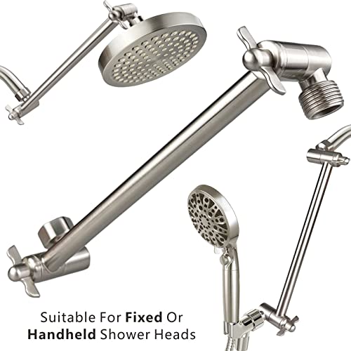 Shower Head Extension Arm - 11" Solid Brass Shower Arm with Universal Connection to Showerheads - Easily Adjustable The Height and Angle of The Rain or Handheld Shower (Brushed Nickel) - color: Brushed Nickel