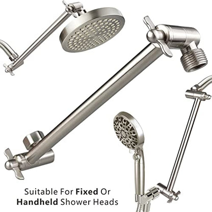 Shower Head Extension Arm - 11" Solid Brass Shower Arm with Universal Connection to Showerheads - Easily Adjustable The Height and Angle of The Rain or Handheld Shower (Brushed Nickel) - color: Brushed Nickel