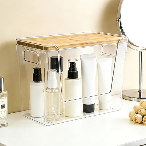2 Set Potato And Onion Storage Bins with Bamboo Lid, Clear | Stackable Pantry Organizers And Storage, Front Open Fruit And Vegetable Storage, Kitchen Counter Storage, Fruit Basket - size: 2 Pack